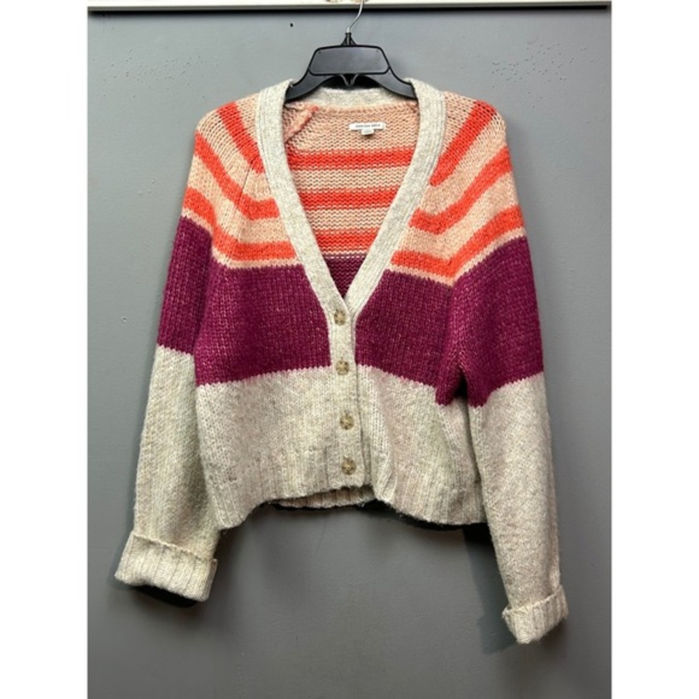 American Eagle Striped Cardigan Sweater‎ L Large Button Front Knitwear Womens